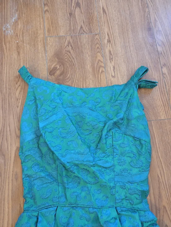 Vintage 1950s RAPPI Emerald Green Floral Brocade Gown - Rare 25" Wasp Waist - Picture 5 of 16